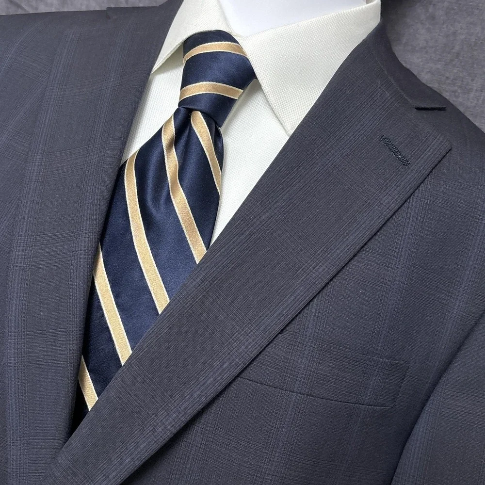 Hart Schaffner Marx‎ Sport Coat 42L Navy Blue Glen Check Plaid Blazer Jacket USA